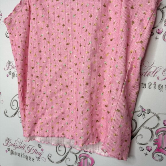 Rickiβs tank top ice cream cones π¦ pink stretchy ruffle frilly trim comfy cami - Picture 8 of 10